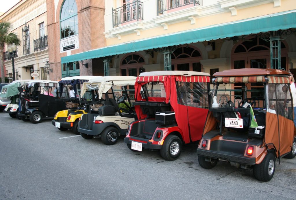 Golf Carts parked outside building